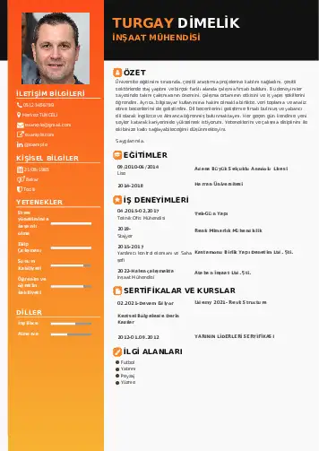 İnşaat Mühendisi Cv Örnekleri cv indir